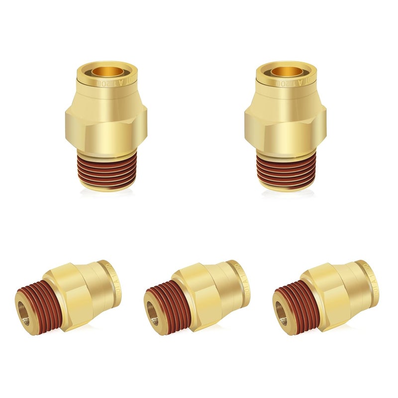 Siptenk 1/2" DOT Brass Push to Connect Air Line Fittings 5 PCS, 1/2" OD Tube x 3/8" NPT Thread Air Brake Line Quick Connect Fittings for Truck Trailers Industry Air System - Image 1